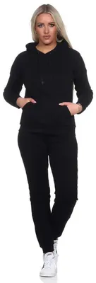 Produktbild von Damen Jogginganzug Freizeitanzug mit Kapuzenpullover; Schwarz/XL/42