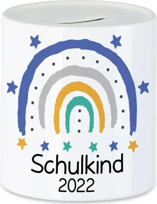 Produktbild von Schulkind 2022 Spardose  Einschulungsgeschenk Grundschule 1. Klasse Schulstart Regenbogen Motiv