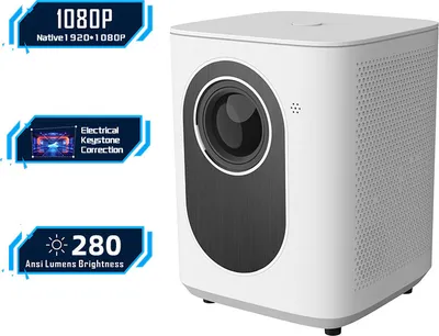 Produktbild von ZELURXX Beamer, 1080P, Dualband WiFi und Bluetooth 5.0, WiFi Projektion für Mobiltelefone, Tragbar, für Zuhause, Camping, Büro, 22 x 17 x 21,5 cm, Weiß