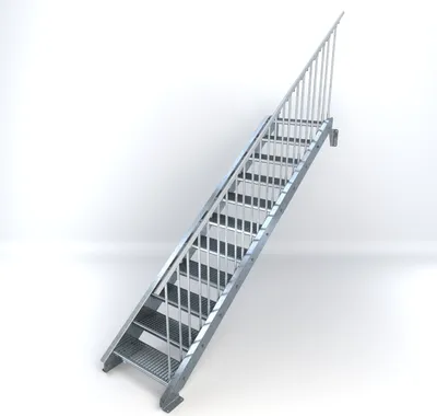 Produktbild von Stahltreppe 11 Stufen bis Höhe 220 cm, Laufbreite : 70 cm Geländer rechts ST 2 (31 / 31 mm gezackt)