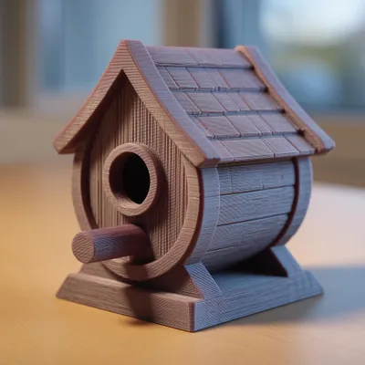 Image de Décoration 3D – Figurative décor représentant une maisonnette à oiseaux, aspect bois, 15 cm