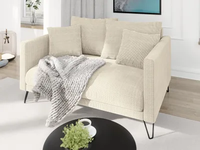 Produktbild von S-STYLE MÖBEL - Harmony - Modernes Sofa 2-Sitzer aus Beige Chenille-Stoff mit Hohen Schwarzen Metallfüßen, B/T/H: 140 cm/100 cm/85 cm