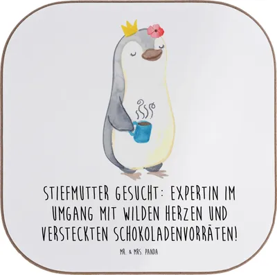 Produktbild von Mr. & Mrs. Panda Tassen Untersetzer Stiefmutter Expertin - Weiß - Geschenk, Freude, Gläser, Stiefkind, bieruntersetzer, für, Herausforderungen, weinuntersetzer, Lächeln