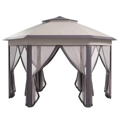 Produktbild von Pavillon mit 6 Seitenteilen und Tragetasche Doppeldach Sechseckig Pop-up Faltpavillon Partyzelt Festzelt Gartenzelt Gartenpavillon für Camping Garten