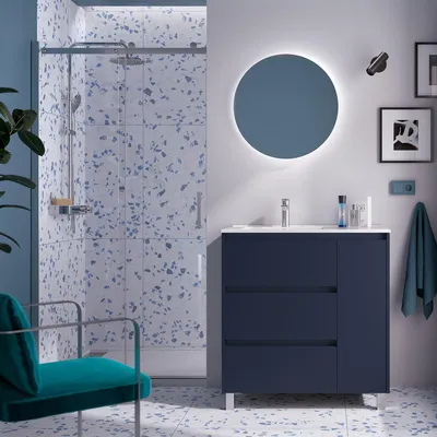 Immagine prodotto di Set completo Salgar Noja 850 3 cassetti e 1 anta destra Satin blu + lavabo + specchio + luce #1 #1 #1 #1
