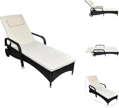 Produktbild von vidaXL Sonnenliege mit Polster & Rollen Poly Rattan Schwarz -  Sonnenliegen