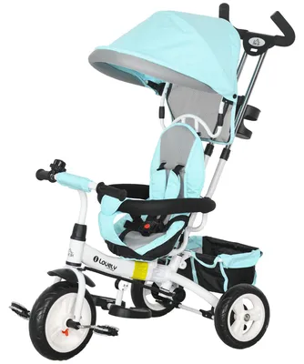 Imagen del producto de Triciclo infantil 6 en 1 con barra de empuje | Color: Blanco/Azul | Dimensiones: 50x95x106 cm
