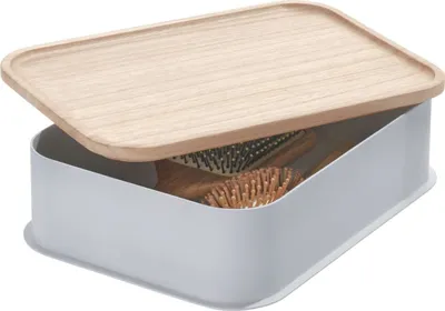 Produktbild von Aufbewahrungsbox mit Deckel, 30,2 x 21,3 x 7,6 cm, Paulownia Holz, Grau - iDesign | Eco Storage