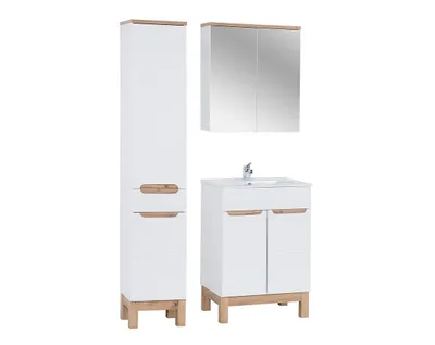 Produktbild von Badmöbel-Set Mit Waschbecken & Unterschrank Hochschrank Spiegelschrank , Bali White B BM197 - Weiß