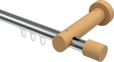 Produktbild von Interdeco Innenlaufstange / Gardinenstange mit Innenlauf Chrom / Buche lackiert, Typ Talent Feta (Kappe), 20 mm Ø 1-läufig, 320 cm