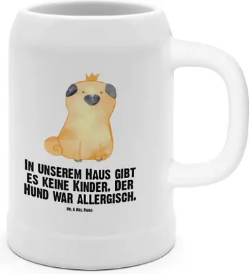 Produktbild von Mr. & Mrs. Panda Krug Mops Krone - Weiß - Geschenk, Bier Humpen, Sprüche, Bierbecher, Seidel, Hund, Königlich, Steinkrug, Lustig, König, Tonkrug, Haha