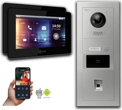 Produktbild von Türsprechanlage mit Kamera Goliath IP 2-Draht 2-Monitor Fingerprint RFID : Aufputzdose : 7 Zoll in Schwarz Türklingel Montagedose: Aufputzdose Monitor Auswahl: 7 Zoll in Schwarz