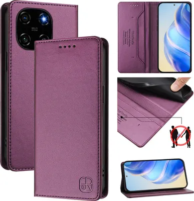 Obrázek produktu pro Kožené pouzdro pro Blackview Color 6, flipové pouzdro s přihrádkami na karty, peněženkou a stojánkem Fialová