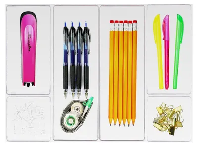 Produktbild von 6er-Pack – Organizer für Schreibtischschubladen aus transparentem Kunststoff