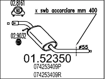Produktbild von MTS 01.52350 Mittelschalldämpfer Schalldämpfer für VW Transporter IV Bus (70B, 70C, 7DB, 7DK, 70J, 70K, 7DC, 7DJ) Transporter IV Kastenwagen