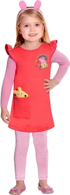 A young girl wearing a Peppa Wutz costume.