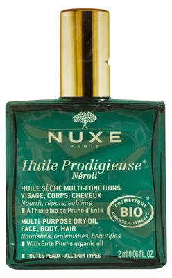 Productafbeelding van Nuxe Huile Prodigieuse Multi-Purpose Neroli: Set van twee multifunctionele neroli-verzorgingsoliën voor gezicht, lichaam en haar. Inhoud: 12 ml per fles. *Sample