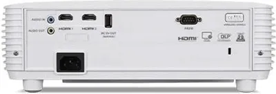 The back panel of a white projector, showing various input and output ports.