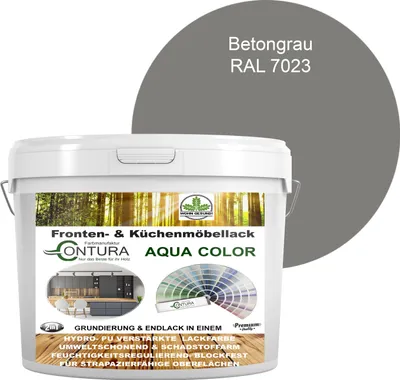 Produktbild von 2 Liter + Anlauger - Contura Küchenmöbellack RAL Möbellack SEIDENMATT SET Möbelfarbe Holzlack Buntlack Küchenlack - RAL 7023 Beton Grau