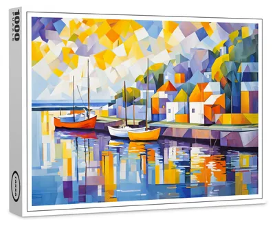 Image de Puzzle Raxxa Premium « Ville méditerranéenne cubiste avec bateaux », 1 000 pièces