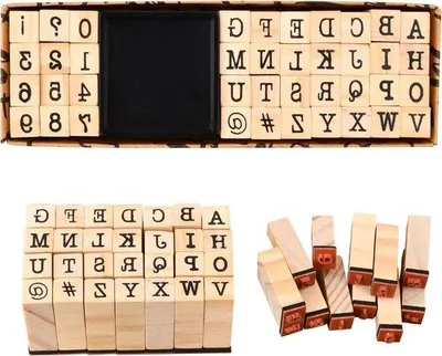 Immagine prodotto di Set di timbri in legno da 40 pezzi, lettere, numeri, simboli, artigianato