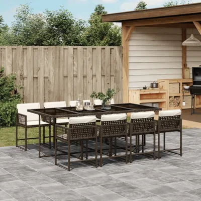 Produktbild von 2025 cloris Gartenmöbel Set Balkonmöbel-Set 9-tlg. Garten-Essgruppe mit Kissen Braun Poly Rattan - Gartenmöbelgarnituren Sale6617169 4parcel