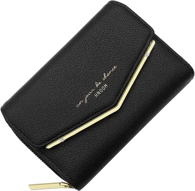 Produktbild von Portemonnaie Damen Kunstleder Geldbeutel Damen mit Reißverschluss Münzfach Mini Brieftasche Kreditkartenetui mit 9 Kartenfächer
