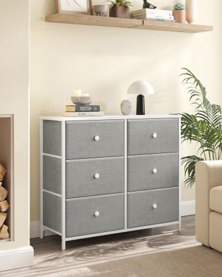 SONGMICS Kommode, Schrank, 6 Stoffschubladen, Metallgestell, Grau