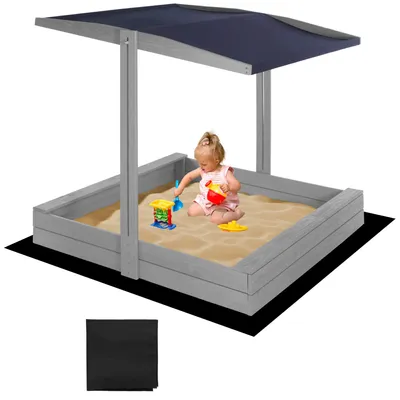 Produktbild von Springos® Premium Sandkasten 120x120 cm mit Bänken und Verstellbarem Dach Imprägniert Holz Sandbox Holzsandkasten Spielplatz für Kinder UV Schutz