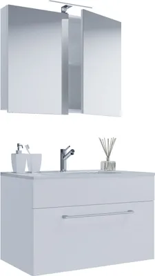 Immagine prodotto di 3 pz. lavabo lavabo | gabinetto lavabo larghezza 80 cm | set mobili bagno appeso con un cassetto Armadio specchio | Badinos