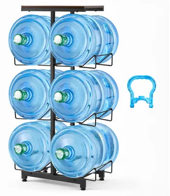 Image de Support pour carafe à eau VEVOR, 4 niveaux, double rangée, pour 6 carafes, étagère pour carafes à eau, distributeur d'eau, étagère pour bouteilles d'eau, étagère pour réservoirs d'eau, pour cuisine, bureau et salon, noir et marron
