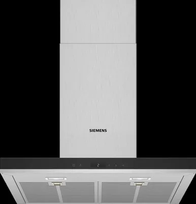 A Siemens wall-mounted range hood against a black background.