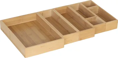 Produktbild von Relaxdays Schubladen Ordnungssystem, 7-tlg., 4 Größen, Bambus, Organizer Bad, Küche, Schreibtisch, Ordnungsboxen, natur
