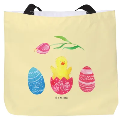 Produktbild von Mr. & Mrs. Panda Reisetasche Küken Schlüpfen - Gelb Pastell - Geschenk, Laptoptasche, Strandtasche, Tasche, Ostergrüße, Ostereier, Stoffbeutel, Ostern, Tote Bag, Frohe