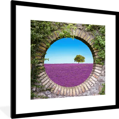 Produktbild von MuchoWow® Gerahmtes Poster Lavendel - Ausblick - Blumen - Sommer 40x40 cm - Poster mit Schwarzem Bilderrahmen Wandposter Rahmen Foto Bilder - Poster - Plakat im Rahmen