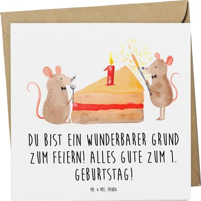 Produktbild von Mr. & Mrs. Panda Grußkarte 1. Geburtstag Feiern - Weiß - Geschenk, liebevoller Spruch, Glückwunschkarte, Klappkarte, anlasskarte, Happy Birthday, Meilenstein, faltkarte