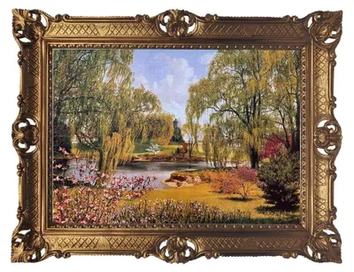 Immagine prodotto di Elzusha - Dipinto di paesaggio, dimensioni 90 x 70 cm, con cornice dorata decorata