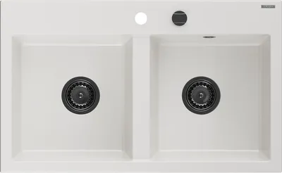 Immagine prodotto di Mexen Hektor lavello in granito a 2 vasche 800 x 480 mm, bianco, sifone nero - 6521802000-20-B