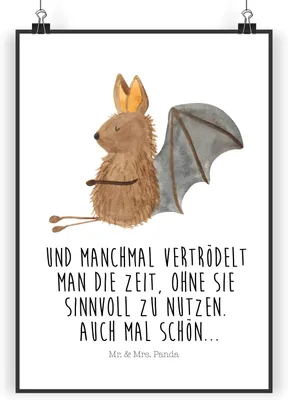 Produktbild von Mr. & Mrs. Panda Bild Fledermaus Sitzen DIN A3 - Weiß - Geschenk, Plakat, Lustige Sprüche, Wandbild, drucke, Motivation, Fledermäuse, wanddeko, kunstdruck poster