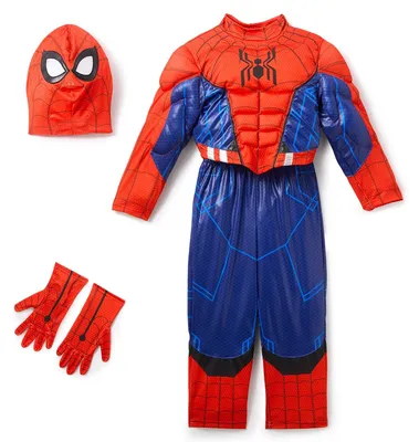 Produktbild von Disney Store Official - Marvel - Spider-Man - Kostüm für Kinder - Superhelden-Outfit mit gepolsterten Muskeln, Maske, Handschuhen, Soundeffekten und Netzprojektorfunktion – Größe 4 Jahre