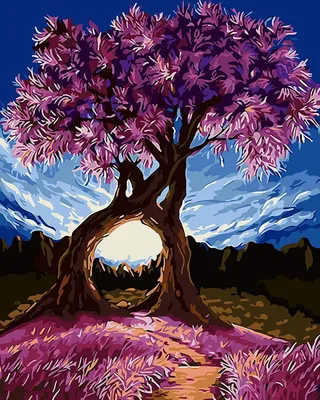 Produktbild von DIY Malen Nach Zahlen Ölgemälde Vorgedruckt Leinwand Geschenk für Erwachsene Kinder Home Haus Dekor Mit Holzrahmen- Lila Baum 40*50 cm Holzrahmen(Purple tree)