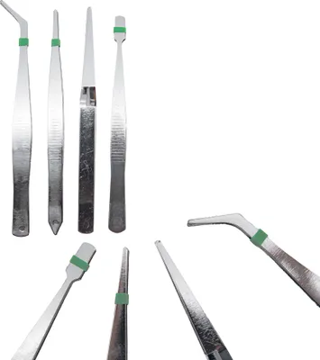 Produktbild von Pinzetten Set 4 Stk Flachpinzette Kreuzpinzette Spitzpinzette Modellbau Basteln