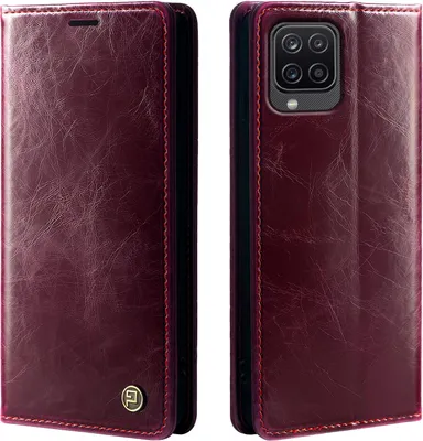Produktbild von Handyhülle für Samsung Galaxy A12 Kunstleder Flip Vintage Cover Hülle RFID Schutz Case Kartenfach Farbe: Weinrot