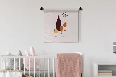 Produktbild von MuchoWow® Wandteppich Wandbehang Weingläser - Weinflasche - Zitate 60x60 cm Tapisserie Dekoration Wandtuch - Dekorationen - Wand Decke