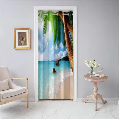 Obrázok produktu pre Záves na dvere, nepriehľadný, s okami, 120x200 cm, vlnový vzor, polyester, izolácia, predelenie miestnosti