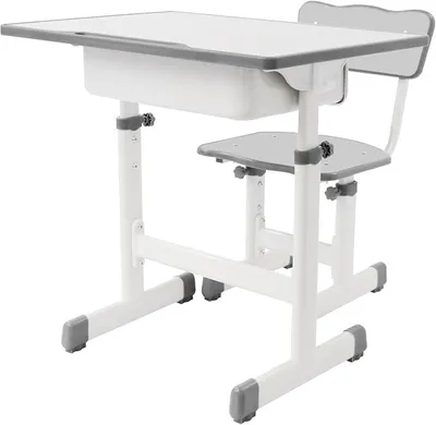Imagen del producto de Escritorio y silla para niños, con altura ajustable, escritorio para estudiantes con estantería, escritorio sencillo para jóvenes a partir de 6 años (gris y blanco)