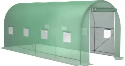 Image de Outsunny Serre de Jardin Tunnel Surface Sol 10 m² 5L x 2l x 2,05H m châssis Tubulaire renforcé Porte zippée 8 fenêtres enroulables Vert