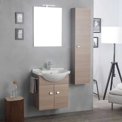 Immagine prodotto di Composizione bagno sospesa 58+31 cm con colonna quercia naturale