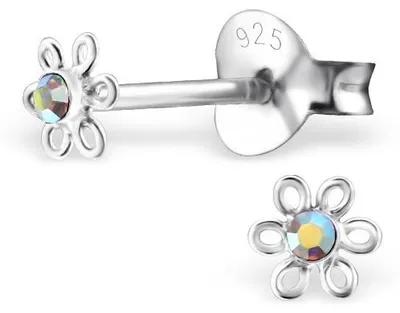 Produktbild von Kinderohrstecker: Mädchen Ohrringe Silber „Blume Aurora Borealis“