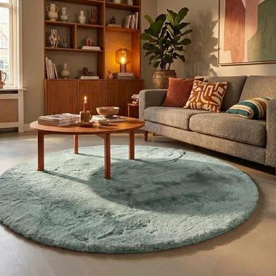 Produktbild von Volero - Hochflor Teppich Rund - Comfy Supreme Türkis - Ø 120 cm - Wohnzimmer, Esszimmer, Schlafzimmer - Ländlich, Modern, Skandinavisch